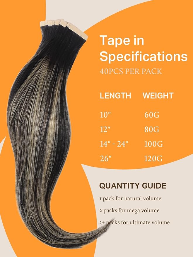 DOORES Tape in Hair Extensions Human Hair Balayage Natural Black to Light Blonde 24 Inch 40pcs 100g Human Hair Extensions Tape in Remy Natural