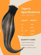 DOORES Hair Extensions Real Human Hair, Natural Black to Light Blonde 12 Inch 80g 40pcs, Human Hair Extensions Natural Hair Extensions Straight Remy Hair Extensions