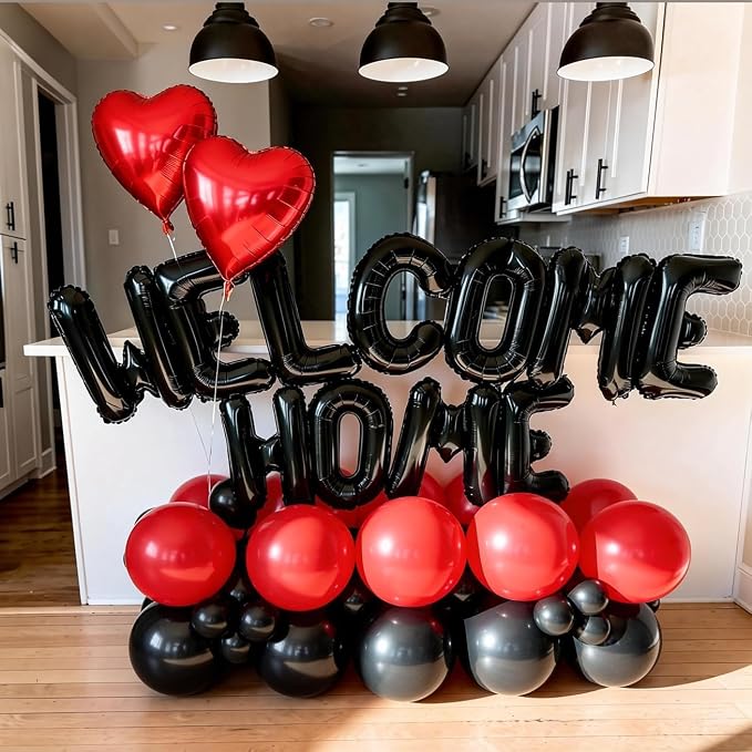 Welcome Home Balloons Black Red, 16Inch Welcome Home Foil Balloons Banner - Image 5