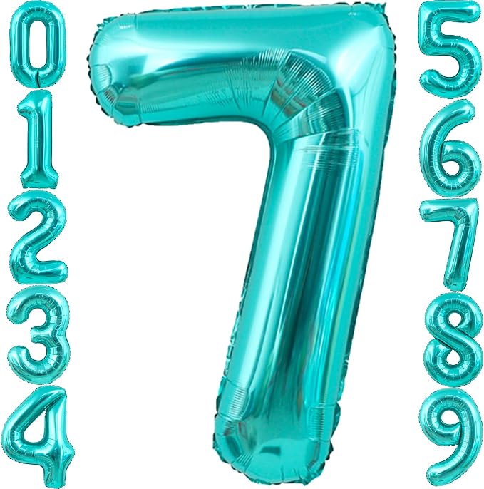 40 Inch Big Teal Blue Number 7 Foil 0-9 Mylar Helium Balloons | Large Digital by SULALABOO
