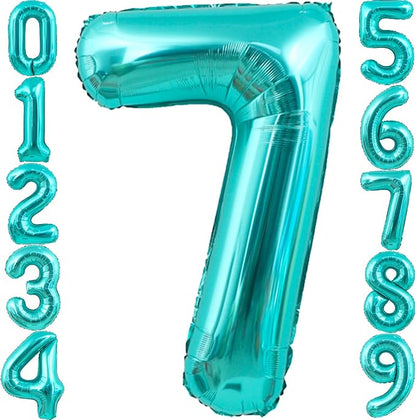 40 Inch Big Teal Blue Number 7 Foil 0-9 Mylar Helium Balloons | Large Digital by SULALABOO