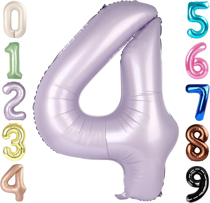 Number 4 Balloons 40 Inch for 4 14 Birthday Decorations, Cream Purple | Jumbo by Mluchee