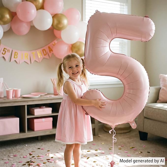 Baby Pink Number 5 Balloon 40 Inch, Pastel Foil Milestone Party Supplies | Soft - Image 6