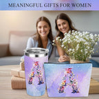 Personalized Gifts Monogrammed Birthday Gifts for Women, Bridesmaid Bachelorette Party Wedding Christmas Initial 20 oz Tumbler, Makeup Bag Pens Journal Notebook 6 Set, (Aesthetic Purple Flower A)