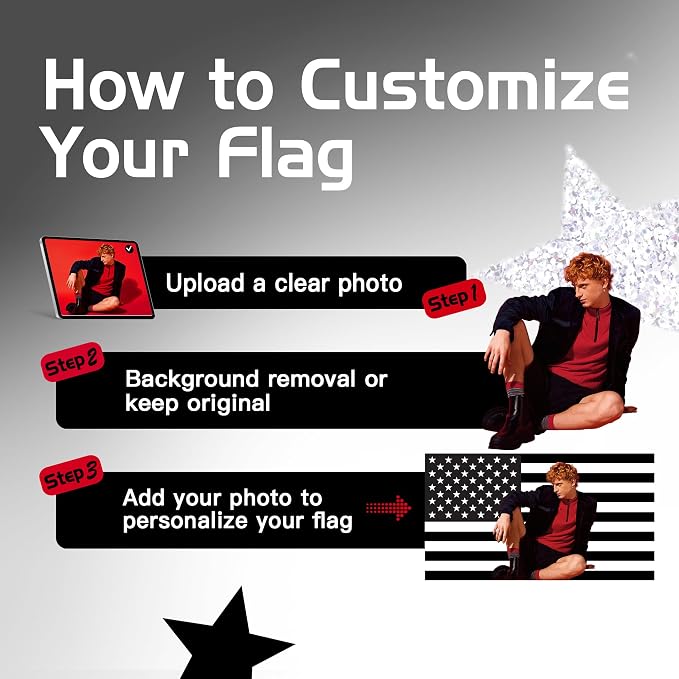 Custom Black and White American US Flag - Image 2