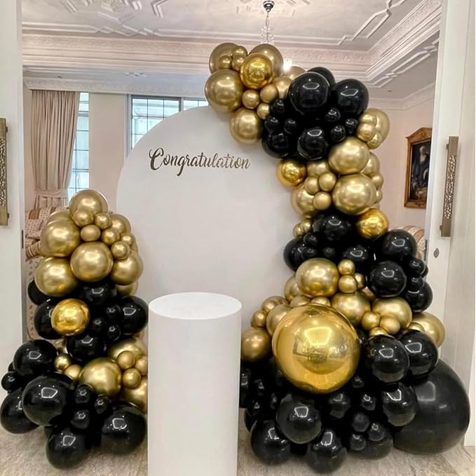 Black and Gold Balloons Arch Kit, - Image 4