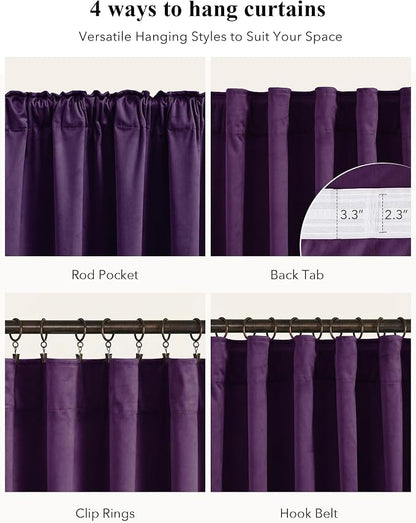 Purple Orchid Velvet Curtains Back Tab, W52 x L108 inches, 2 Panels | Room - Image 2