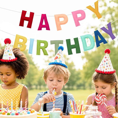 Felt Happy Birthday Banner, Pre-Strung 3D Birthday Rainbow Garland Banner | - Image 5