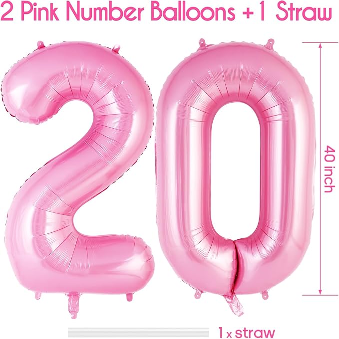 Pink Number 20 Balloon, 40 Inch Big Large Foil Helium Number Balloons, Giant - Image 3