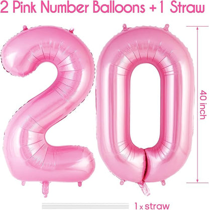 Pink Number 20 Balloon, 40 Inch Big Large Foil Helium Number Balloons, Giant - Image 3