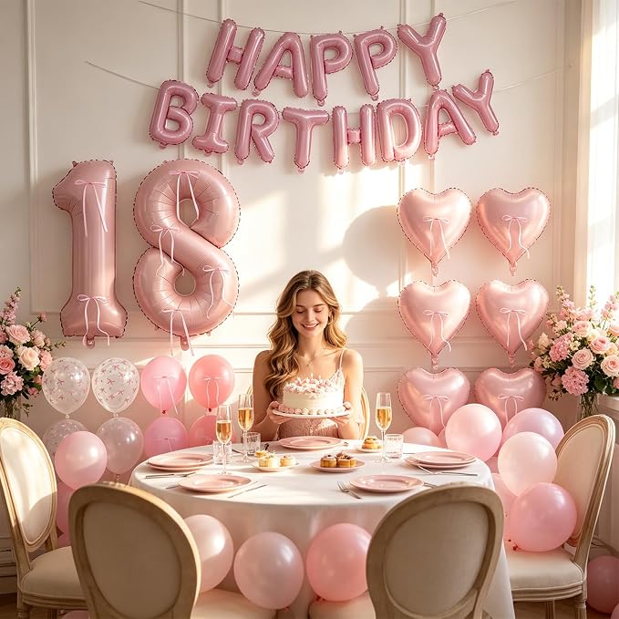 81Pcs Pink Happy 18th Birthday Decorations - Image 4