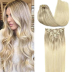 GOO GOO Clip in Hair Extensions Real Human Hair, Remy Human Hair Extensions Clip ins for Women, Natural Human Hair, 20 Inch 160g 7Pcs, 17/22/60 Balayage Ash Blonde to Golden Blonde and Platinum Blonde