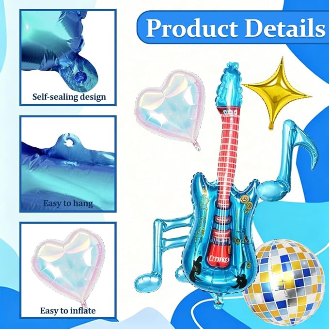 Music Party Decorations, Iridescent Disco Ball Guitar Four-Point Star Foil - Image 5