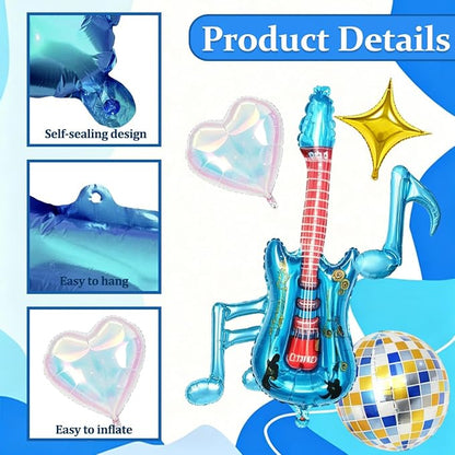Music Party Decorations, Iridescent Disco Ball Guitar Four-Point Star Foil - Image 5