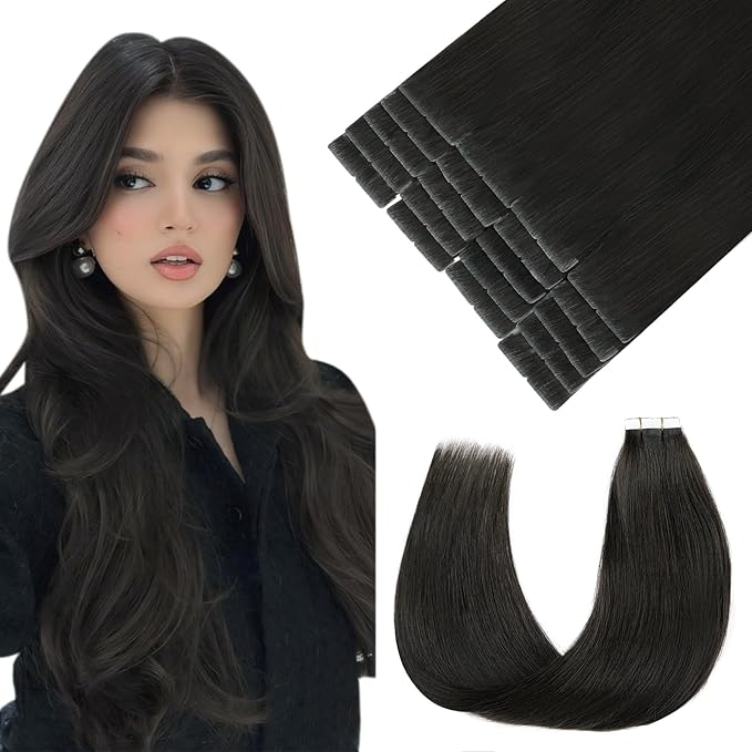 Pinkpearl Invisible Tape in Hair Extensions Human Hair, 20pcs 16inch 45g #2 Dark Brown Injection Tape in Extensions Real Remy Straight Seamless Silky Human Hair Injected