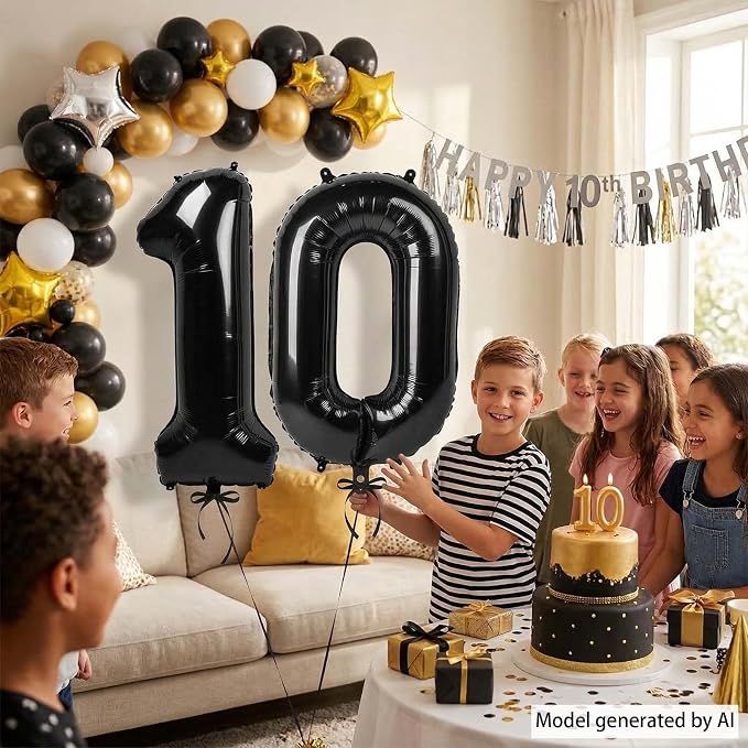 Black Number 10 Balloon 40 Inch, Foil Numeral - Image 2