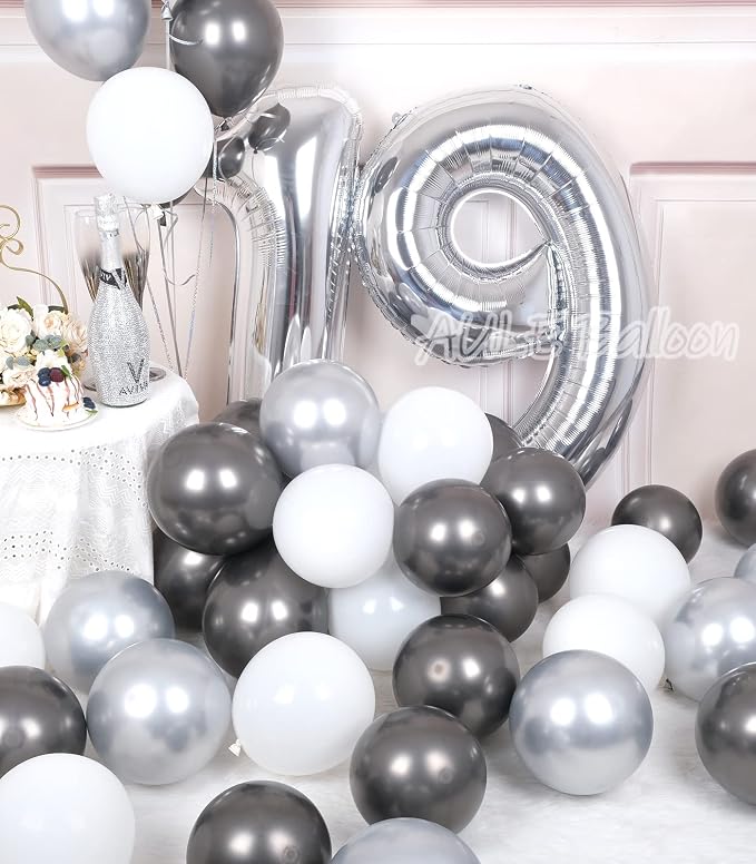 AULE 40 Inch Silver 19 Balloon Number Foil 0-9 Birthday Big Numbers | Birthday - Image 3
