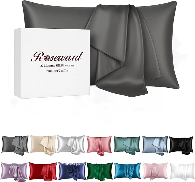Pure Mulberry Silk Pillow Cases Standard Size, Oeko-TEX Certified 100% Silk Pillowcase for Hair and Skin, Premium 22 Momme silk zippered pillowcase, USA, Dark Gray, 1 Pc 20"x26" (Standard, Slate Grey)