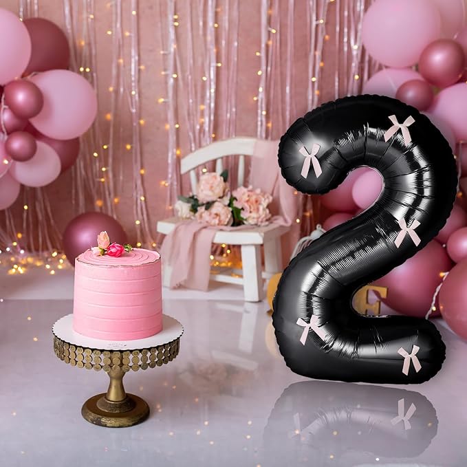 40 Inch Number Balloons with Bow Coquette Birthday Decorations Giant Number 1 - Image 6
