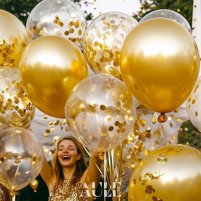 AULE 42Pcs Metallic 12 Inch Gold Confetti Balloons Set | Gold Party Balloons - Image 5