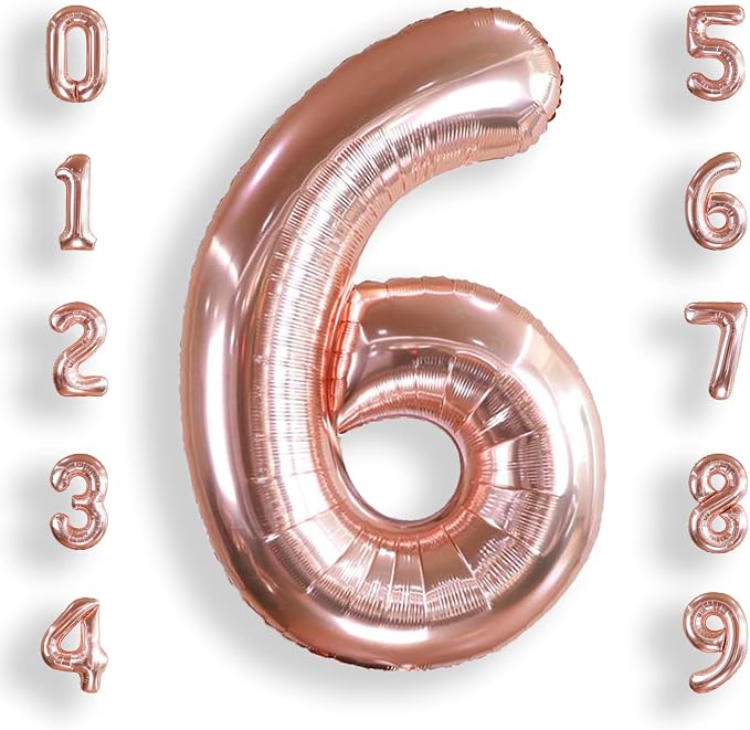 AULE 40 Inch Rose Gold 6 Balloon Number Foil 0-9 Birthday Big Numbers | by AULE