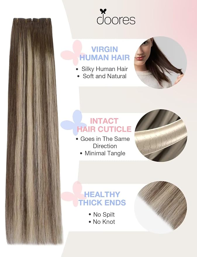 DOORES Invisi Edge Human Hair Tape in Extensions, Chocolate Brown to Honey Blonde 20 Injection Tape-ins with 20 Classic Tape-ins 100g 18 Inch, Injection Tape in Extensions Hair