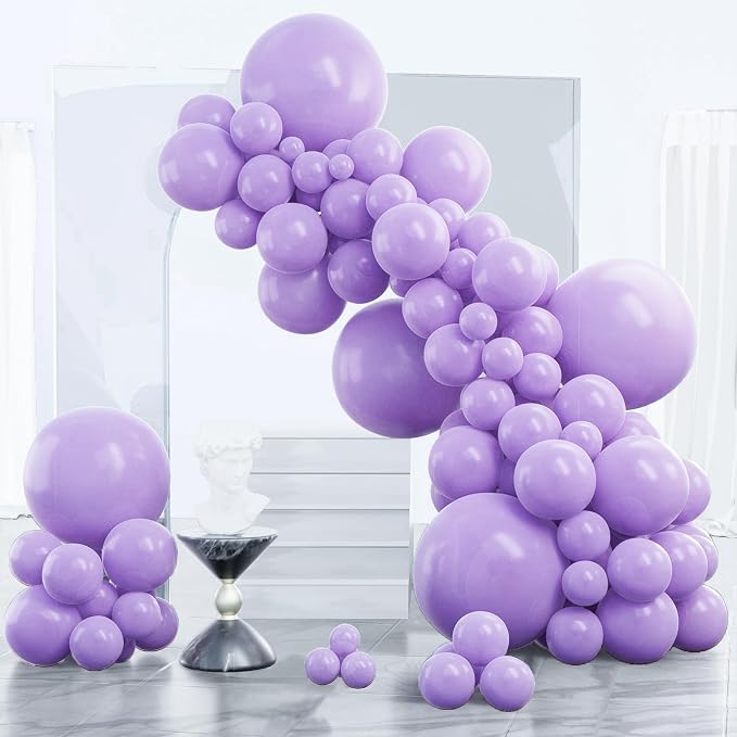 PartyWoo Lavender Balloons 130pcs Light Pastel Purple Lilac Different Sizes | by PartyWoo