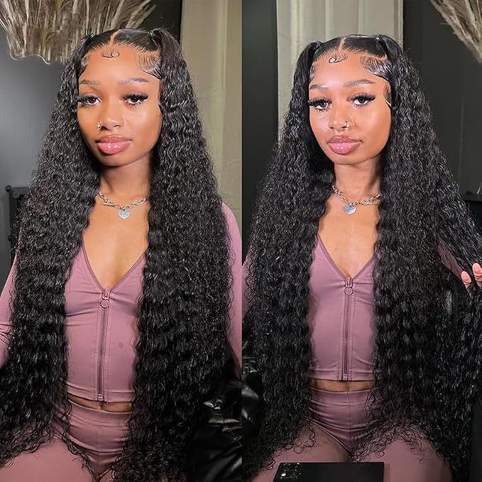 36 Inch Deep Wave Lace Front Wigs Human Hair 250% Density 13x6 HD Transparent Lace Frontal Wigs Human Hair Curly Wigs for Women Pre Plucked with Baby Hair Natural Color