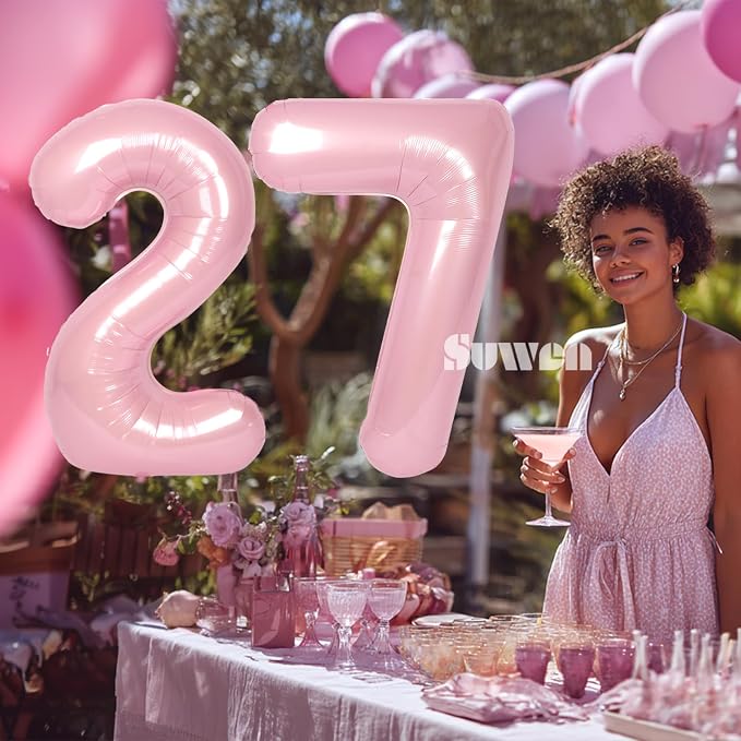 SUWEN 40 Inch Large Pink 27 Balloon Numbers Big Foil Helium Number Balloons 0-9 - Image 2