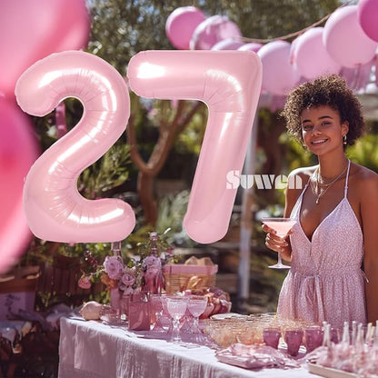 SUWEN 40 Inch Large Pink 27 Balloon Numbers Big Foil Helium Number Balloons 0-9 - Image 2
