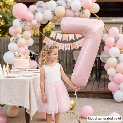 Baby Pink Number 7 Balloon 40 Inch, Soft Pastel Event Party Supplies | - Image 2