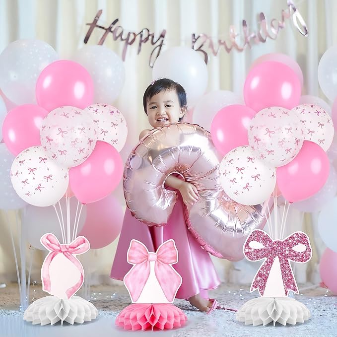 6 Set Pink Bow Birthday Decoration - Image 8