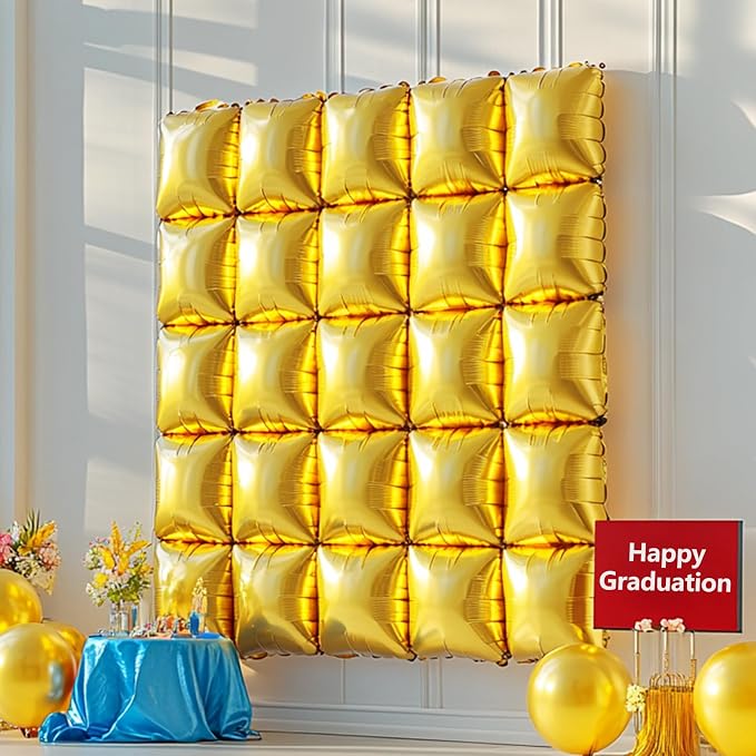 NISOCY 25PCS Metallic Gold Square Foil Balloons Wall Backdrop | Double Sided - Image 8