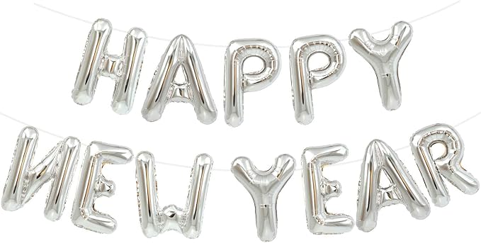 TONIFUL Silver Happy New Year Balloons 16 Inches Mylar Foil Letter Sign Banner by TONIFUL