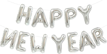 TONIFUL Silver Happy New Year Balloons 16 Inches Mylar Foil Letter Sign Banner by TONIFUL