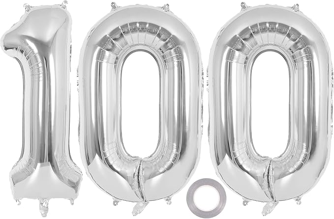 Silver Number 100 Balloon, 40 Inch Foil Helium Number Balloons, 100th Birthday by AIQINHU