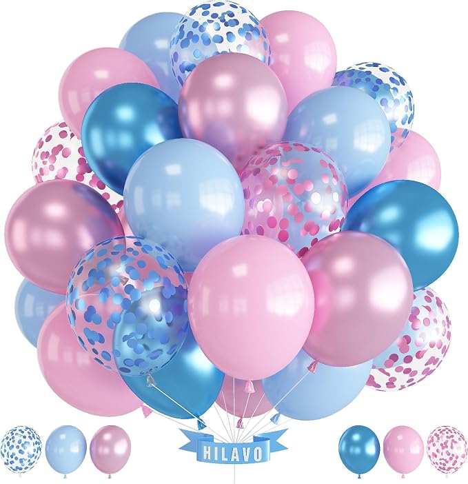 Pink Blue Balloons Pastel Blue and Pink Confetti Balloons Gender Reveal Boys or by HILAVO