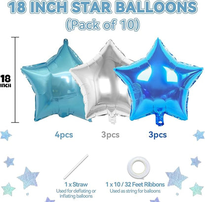 Blue Silver Star Foil Balloons, 18 Inch Metallic Stars Balloon - Image 2