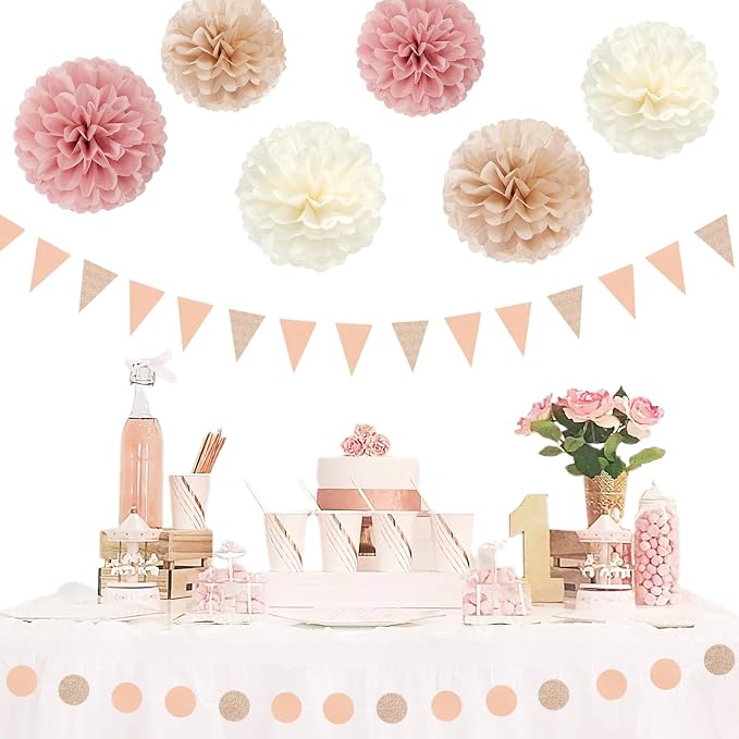 Pink Champagne-Peach Rose-Gold Boho Party Decorations - Image 6