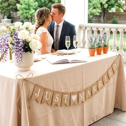 Rustic Burlap Just Married Banner, Wedding Banner - Image 7