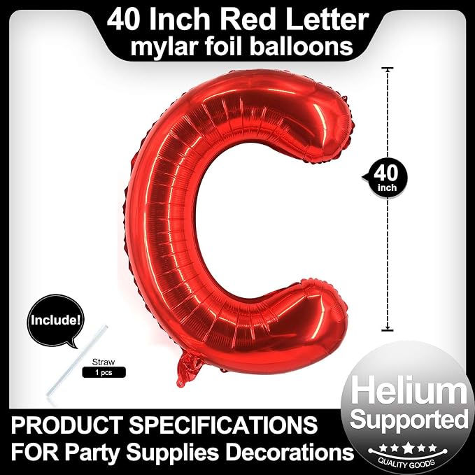 40 Inch Red Letter C Balloons, DIY Phrase Foil Alphabet Letter C Balloons DIY - Image 2