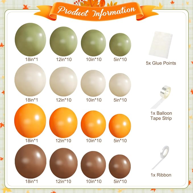 Green Fall Balloon Arch Kit for Autumn Thanksgiving Party Decorations | Orange - Image 2