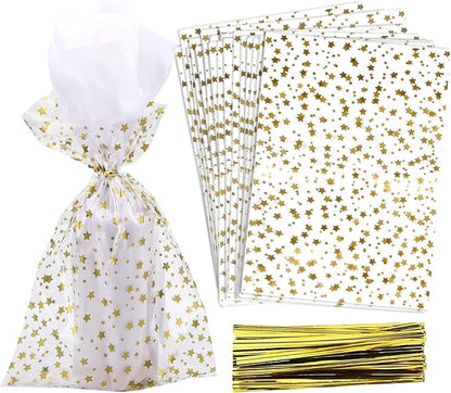 COQOFA 200 Pcs Star Printed 4"X 9" Gift Wrap Cello Cellophane Treat Bags Party by COQOFA