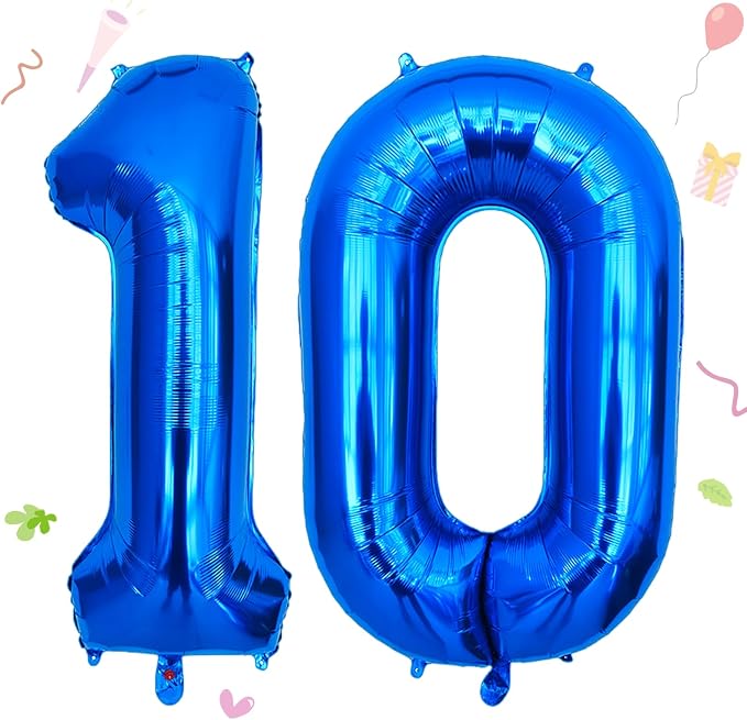 40 Inch Navy Blue 10 Balloon for 10th Birthday Party, Helium Giant Foil Number by Smlpuame