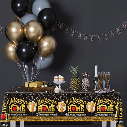 Welcome Home Decorations Tablecloth 3Pcs Welcome Back Home Black Gold We Missed - Image 5