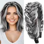 DIGUAN Wide Messy Braided Headband With Teeth Synthetic Hair Plaited Headband High Elasticity Braids Chunky Fishtail Braided Hair Band Hairpiece for Girls Women Beauty Accessory (Dark Gray)