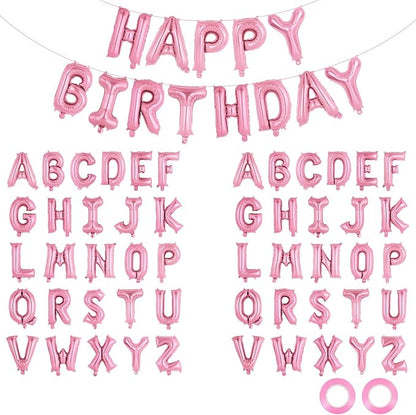 65 Pcs Pink Happy Birthday Balloons, 2 Sets A-Z Pink Letters Foil Balloons by Unknown