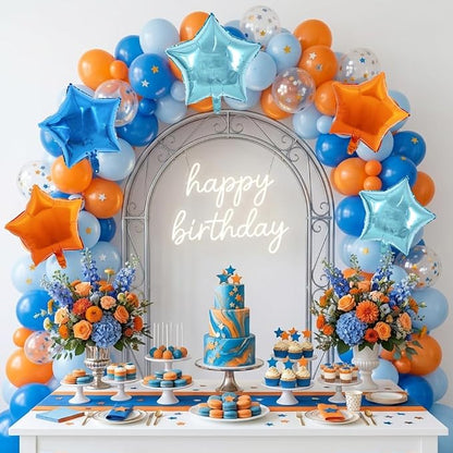 TONIFUL 15 Pack Blue Light Blue Orange Star Foil Balloons | 18 Inch Mylar Star - Image 4