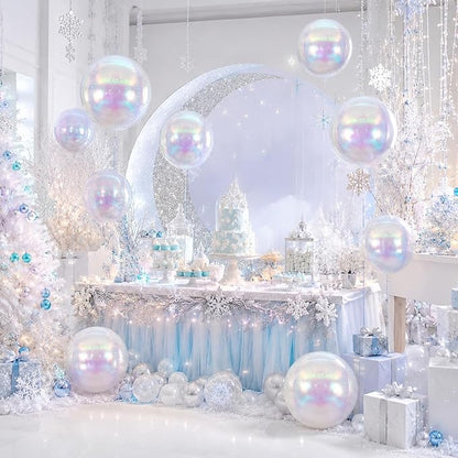 15 Pcs Iridescent Round Foil Balloons, 22/15/10 Inch 4D Ball Balloons Clear - Image 5