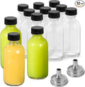 DIDITIME 12 Pack 2 oz Small Clear Glass Bottles with Lids & 2 Funnels - 60ml Boston Round Sample Bottles for Potion, Juice, Ginger Shots, Oils, Whiskey, Wellness Shots, Mini Travel Bottles